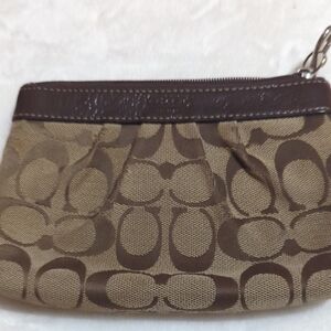 Coach Brown Signature Clutch with Leather Trim